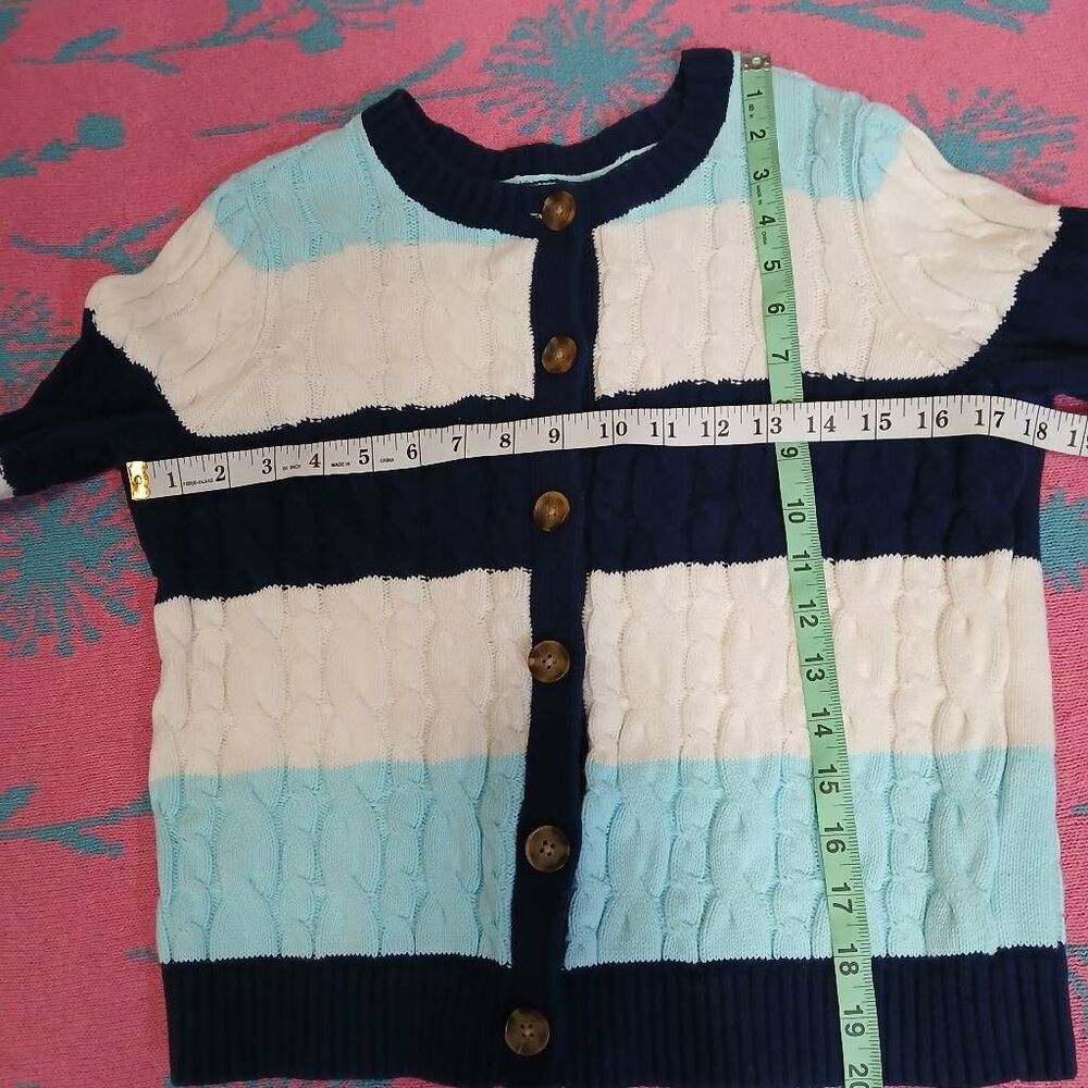 Lands end drifter womens small cotton sweater cardigan cable knit spring summer - Picture 4 of 9